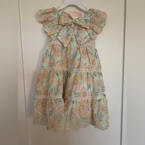 Pastel Floral Lace-Trim Girls' Dress - Pink & Mint with matching bow hairpiece
